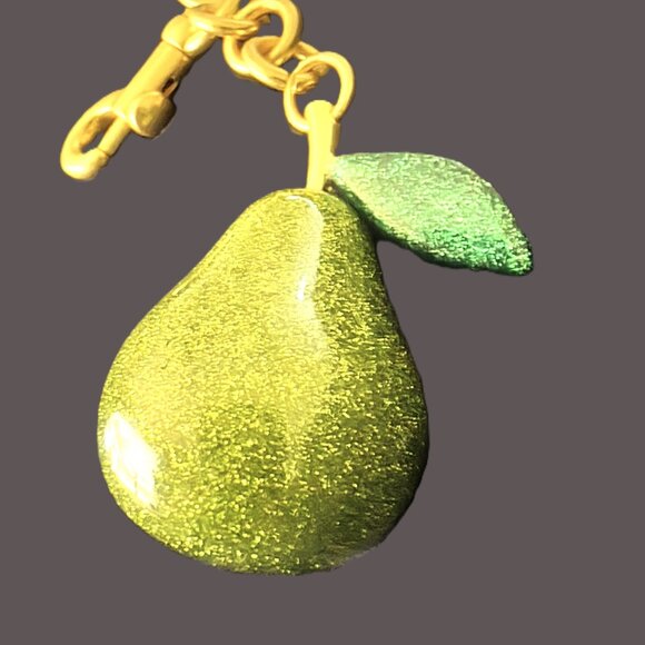 Elegant Green Large Pear Bag Charm/Key Chain with Gold Hardware NWOT - Picture 6 of 10